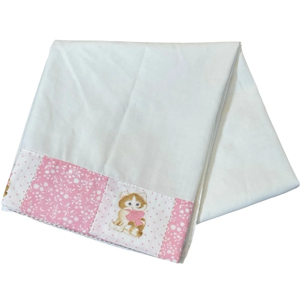 Vintage Kitten Floral Patchwork Decorative Towel‎ White Pink Kitschy Cute MCM